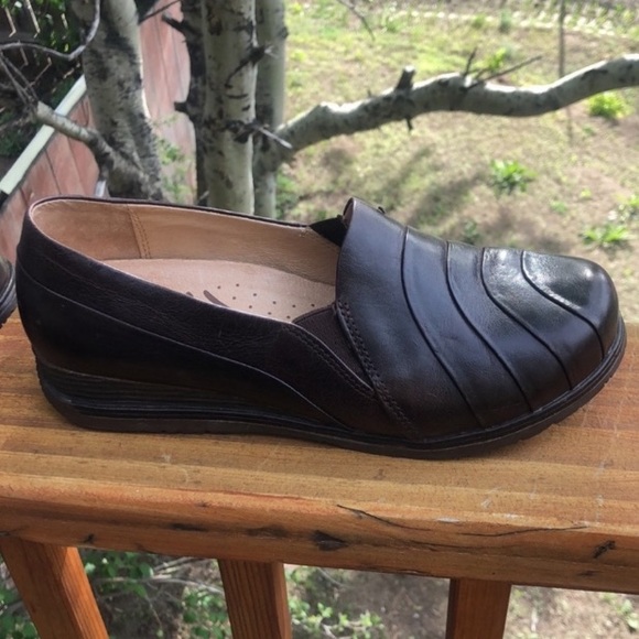 DANSKO Shoes PIA Loafers Leather Dark Brown Slip On Wedge Heel Size 38 - Picture 2 of 12